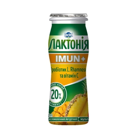 Напій кисломолочний йогуртний 100 г Лактонія Імун+ мультифрукт 1,5% п/бут