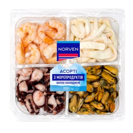 Купить Асорті з морепродуктів 300 г Norven охолоджене варене п/конт в АТБ Market