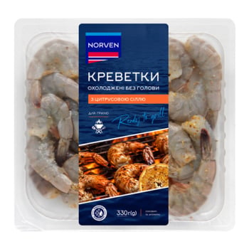 Купить Креветки 330 г Norven охолоджені без голови з цитрусовою сіллю п/конт в АТБ Market