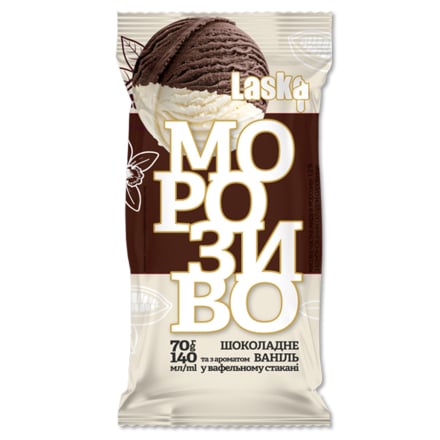 Купити Морозиво 70 г Laska двошарове шоколадне та з аром.ванілі ваф. стак. п/ет у АТБ Market