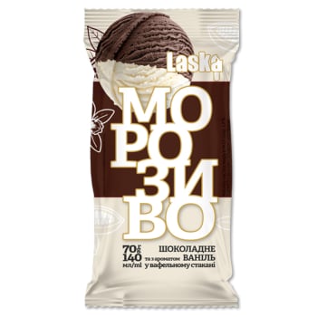 Купити Морозиво 70 г Laska двошарове шоколадне та з аром.ванілі ваф. стак. п/ет у АТБ Market