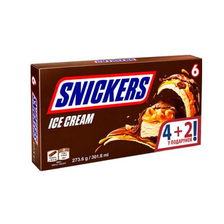 Морозиво 273,6 г Snickers мультипак 6*45,6 г карт/уп