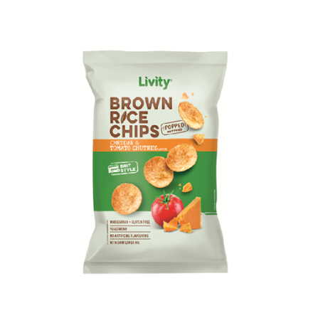 Купить Чипси 60 г Livity з рису зі смаком сиру та томатного чатні м/уп в АТБ Market