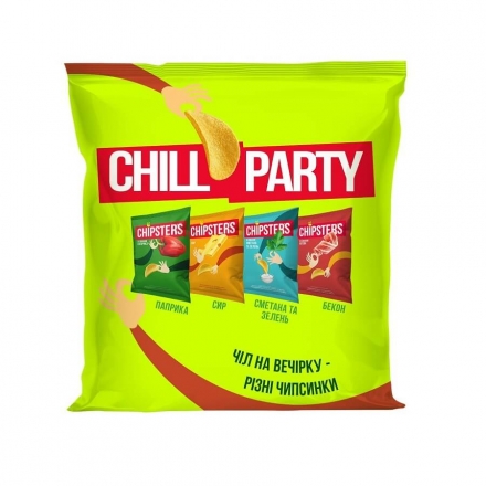 Ассорти чипсов 120г Chipster`s Chill Party со вкусами Бекон, Паприка, Сыр, Сметана с зеленью