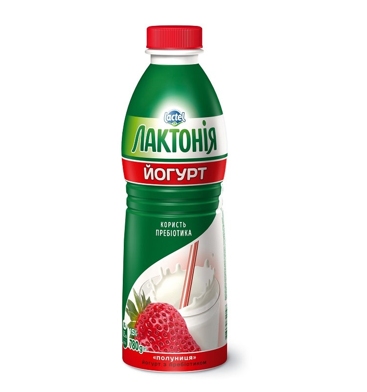 Йогурт 0,78 кг Лактонія Полуниця з пребіотиком лактулози 1,5%