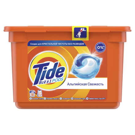 Средство моющее синтетическое Tide Альпийская свежесть жидкий в растворимых капсулах 18шт