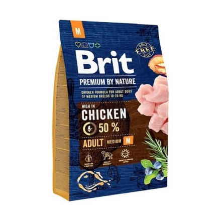 Корм 3 кг Brit Premium полноценный с курицей для взрослых собак средних пород (10-25 кг)