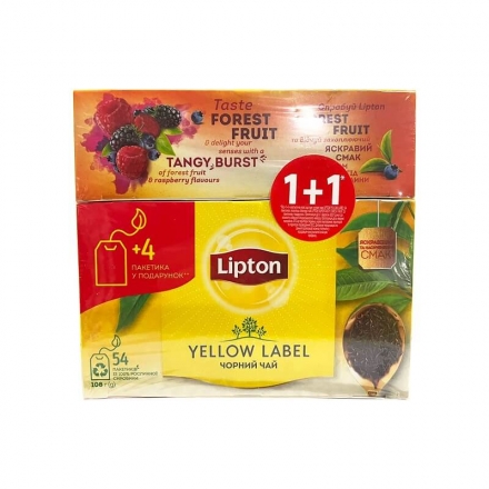 Набір Чаю (54 ф/п х 2 г, 25 ф/п х 1,8 г) Lipton Yellow Label чорний,Tasty Forest Fruit чорний
