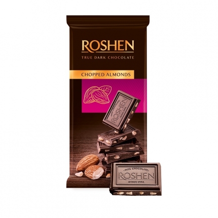 Шоколад 85г, ТМ Roshen, черный с подсоленным измельченным миндалем