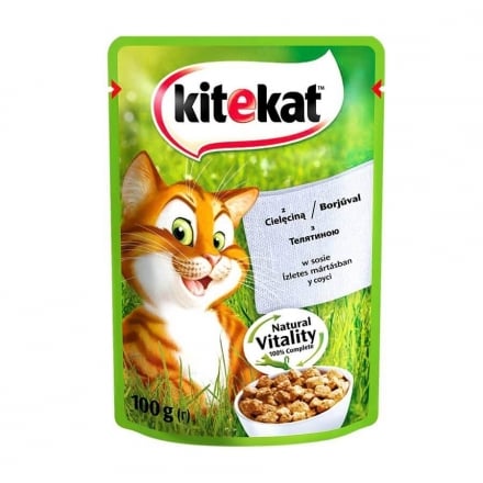 Корм 100 г Kitekat консервы для взрослых кошек с телятиной в соусе Пауч