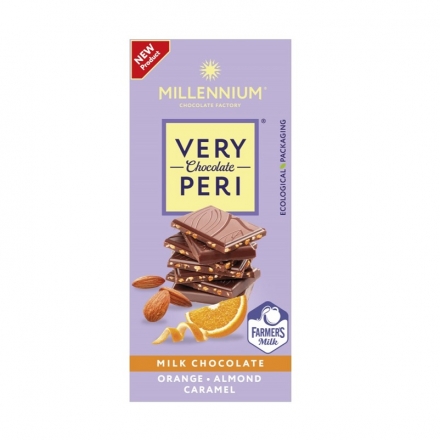 Шоколад 85 г Millennium Very Peri молочний з мигдалем, карамеллю и апельсиновою цедрою 