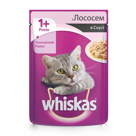 Корм 100г Whiskas консерви для дорослих котів з лососем у соусі