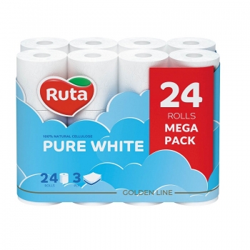 Туалетная бумага "Ruta" Pure White 24шт трехслойная