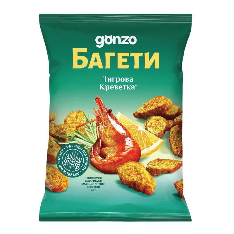 Сухарики 50 г GONZO пшеничні зі смаком тигрової креветки купити в Києві ...