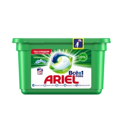 Средство моющее синтетичное 12 шт Ariel Горный источник жидкое в растворимых капсулах