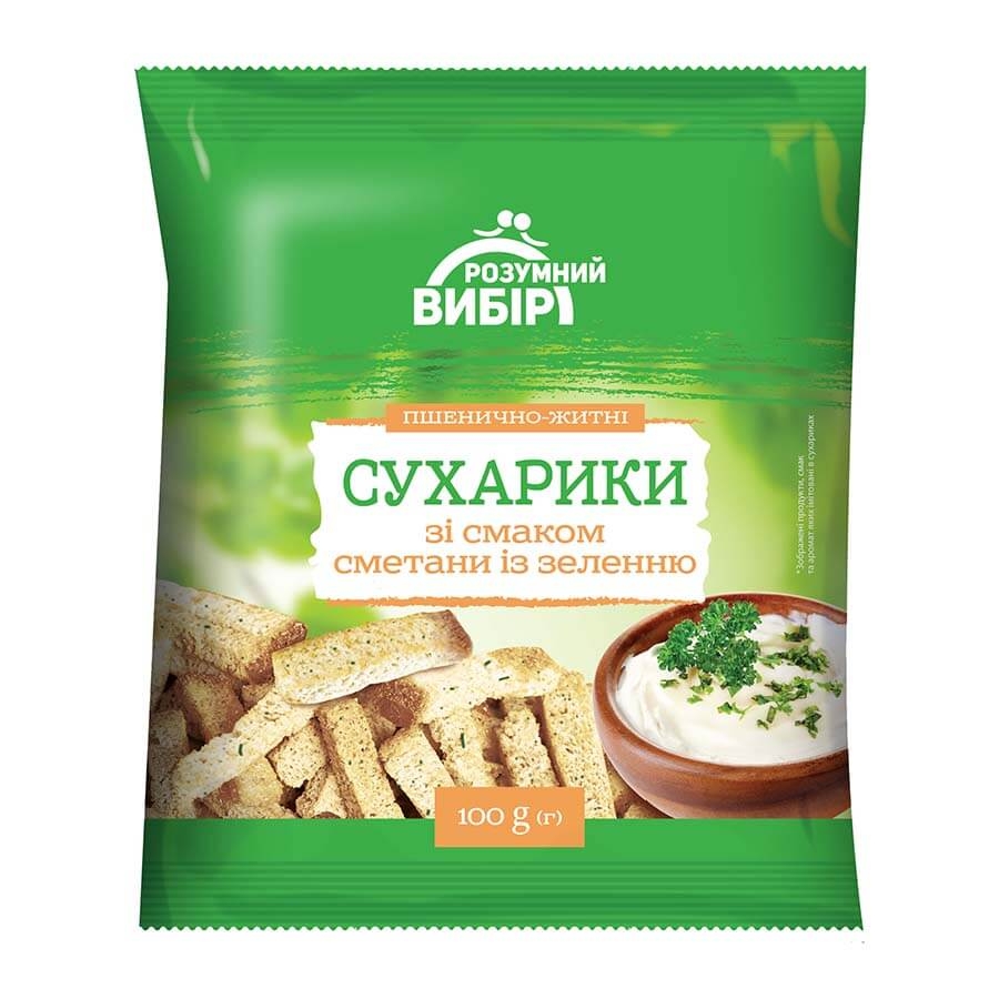 Сухарики 100г Розумний вибір пшенично-житні зі смаком сметани із ...