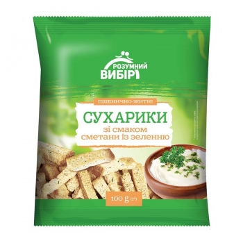 Купить Сухарики 100 г Разумный выбор пшенично-ржаные со вкусом сметаны с зеленью в АТБ Market