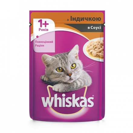 Корм 100г Whiskas консерви для дорослих котів з індичкою у соусі