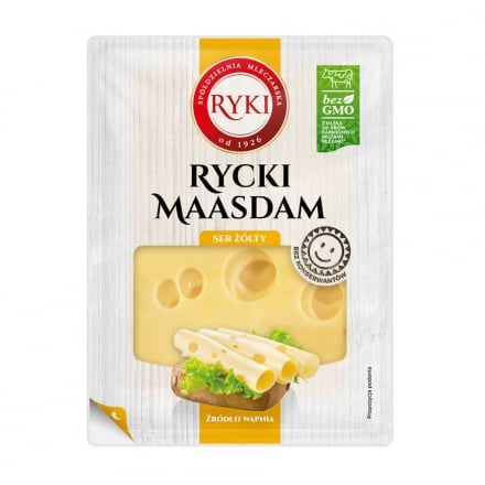 Сир напівтвердий 135г Ryki Маасдам пластинками 45%
