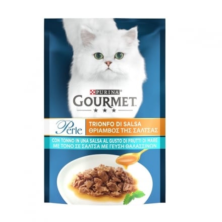 Корм 85 г Gourmet Perle повнорац.  для дорос. котів Міні філе у соусі Де-Люкс з тунцем м/уп