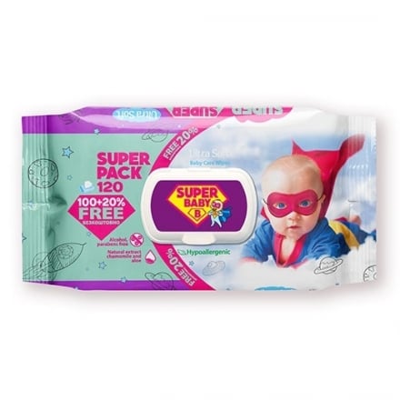Вологі серветки дитячі 120 шт Super Baby SuperPak sensitive/fresh 