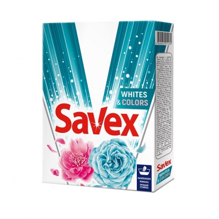 Засіб миючий синтетичний 400 г Savex Whites & Colors ручне прання для білих і кольорових тканин к/уп