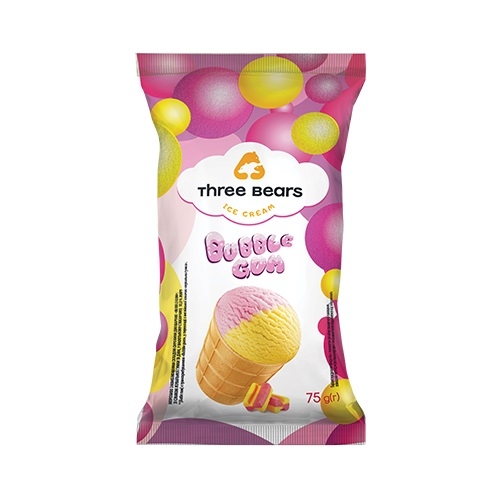 Морозиво 75 г Три Ведмеді Bubble gum зі смаком жувальної гумки та дині ваф/стак п/ет