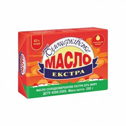 Масло 200 г Білоцерківське сладкосливочное Экстра 82,0%