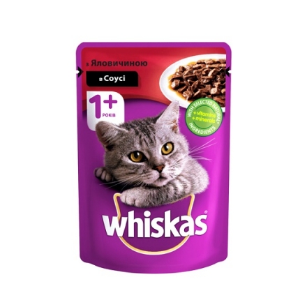 Корм 100 г Whiskas консервы для взрослых кошек с говядиной в соусе Пауч