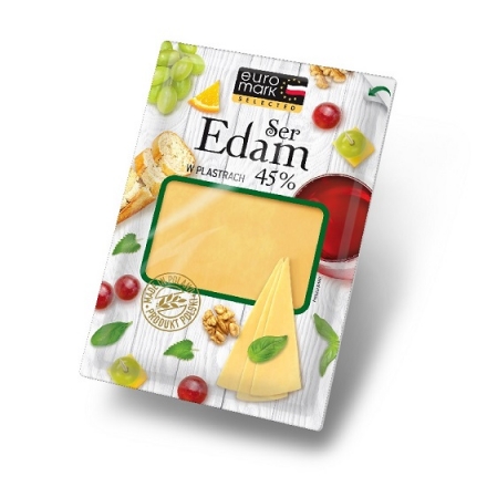 Сир напівтвердий 150г EUROMARK Едам 45% пластини газ/упак