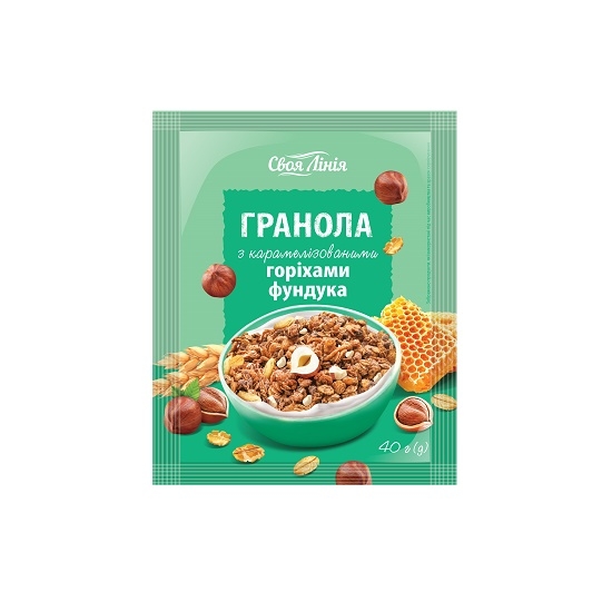 Гранола 40 г Своя лінія (з карамелізованими горіхами, з тропіч.фруктами ...