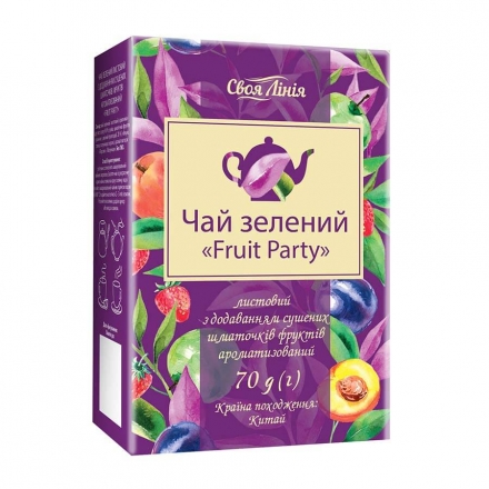 Чай 70г Своя Лінія Fruit Party зелений листовий аром. з додав. сушених шматочків фруктів