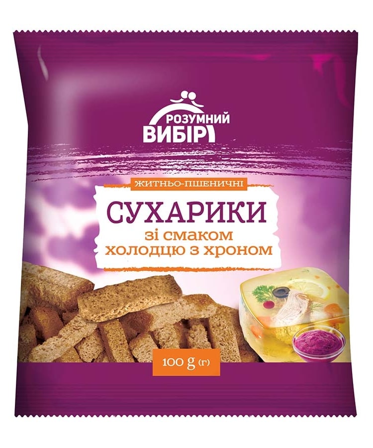 Сухарики 100 г Розумний вибір житньо-пшеничні зі смаком холодцю з ...