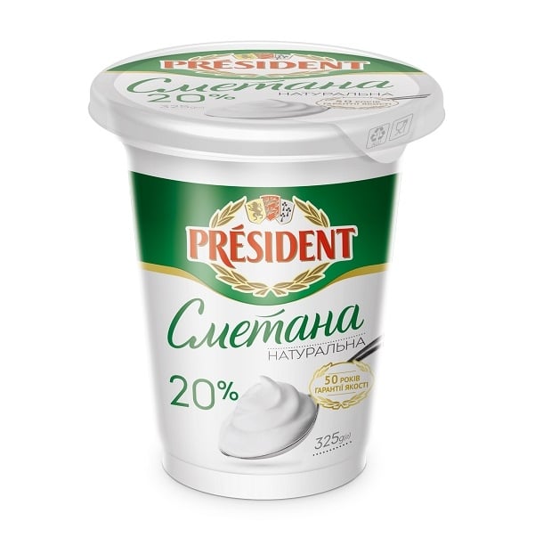 Сметана 325 г President 20% п/стакан