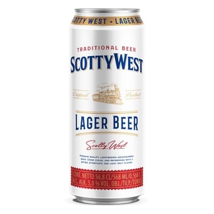 Пиво 0,568 л SCOTTY WEST Lager світле фільтроване 5 % об.ж/б Латвія