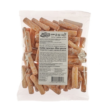 Хлібні палички 150г Лагода Міні гріссіні глазуровані з ароматом ванілі м/уп