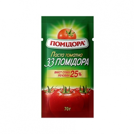 Томатна паста 70 г Помідора 33 помідора 25% сашет