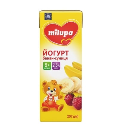 Йогурт 207 г Milupa банан-суниця 2,5% п/пак