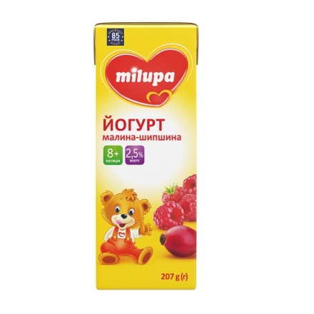 Йогурт 207 г Milupa малина-шипшина з біфідобактеріями 2,5% п/пак