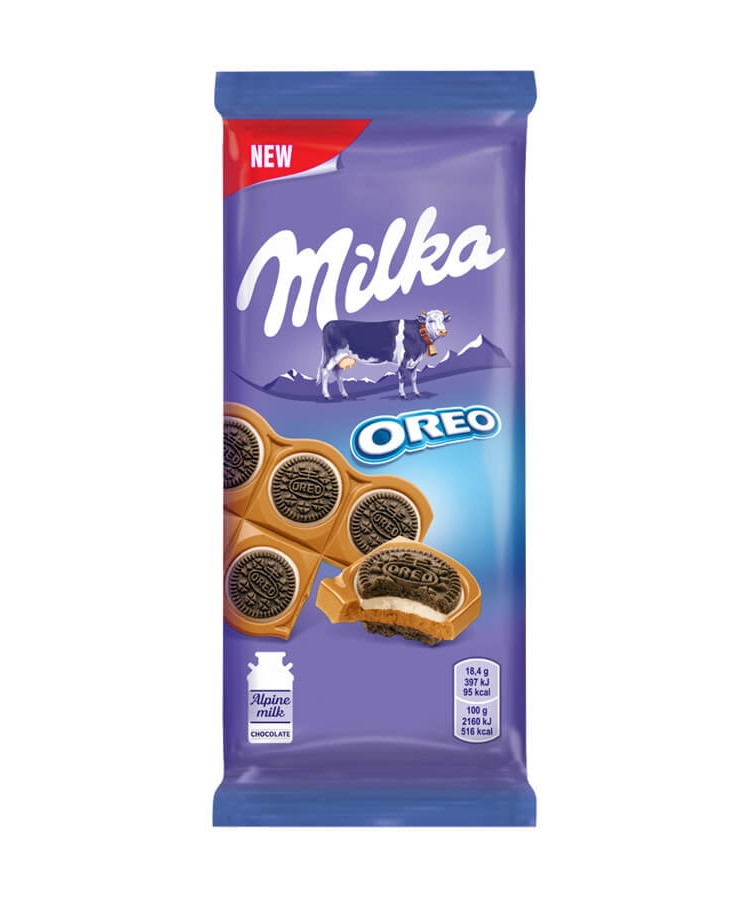 Шоколад 92г Milka молочний з круглим печивом Орео з начинкою зі смаком ванілі