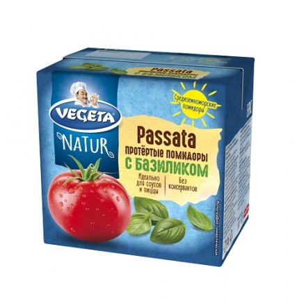 Томатне пюре 500 г Vegeta Natur з базиліком відновлене стерилізоване тетра-брик