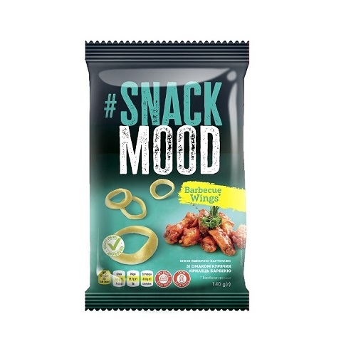 Снеки 140 г SNACK MOOD з пелет пшенично-картопляні зі смаком курячіх крилець барбекю м/уп