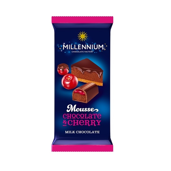 Шоколад 95 г Millennium Mousse молочний з мусовою та вишневою начинкою м/уп