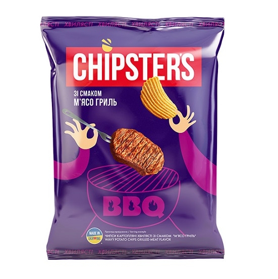 Чипси 110 г Chipster's картопляні хвилясті зі смаком М'ясо гриль м/уп
