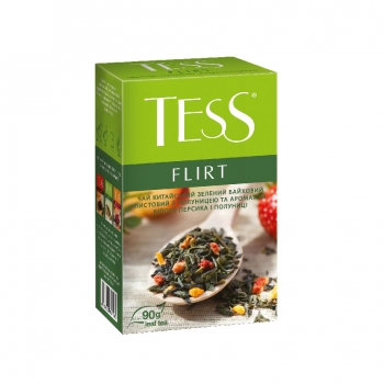 Купить Чай 90 г Tess Flirt зеленый байховый листовой с клубникой и ароматом белого персика и клубники в АТБ Market