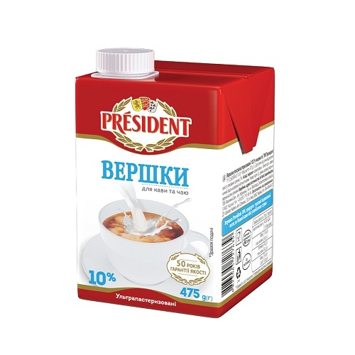 Вершки 475 г President 10%