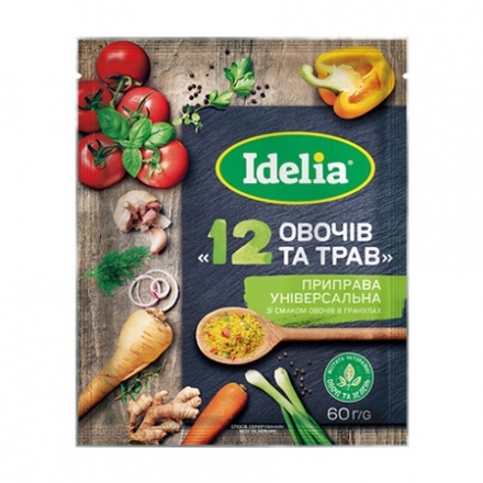 Приправа 60 г Idelia 12 овочів та трав універсальна зі смаком овочів в гранулах м/уп