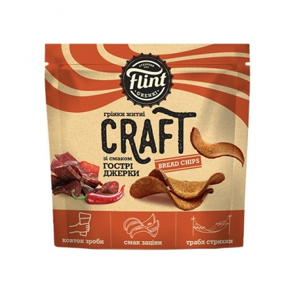 Грінки житньо-пшеничні 100 г Flint Craft Grenki зі смаком Гострі джерки хвилясті м/уп