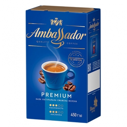 Кофе 450г Ambassador Premium натуральный жареный молотый