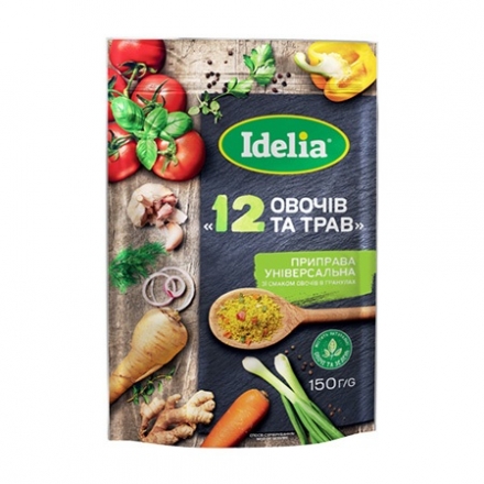 Приправа 150 г Idelia 12 овочів та трав універсальна зі смаком овочів в гранулах м/уп